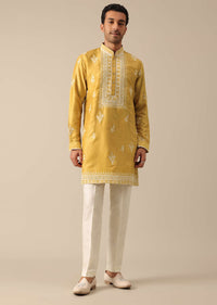 Yellow Silk Embroidered Kurta Set