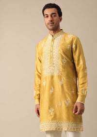 Yellow Silk Embroidered Kurta Set