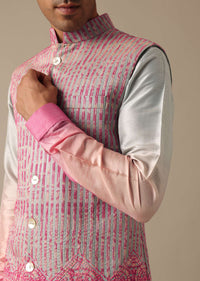 Pink Ombre Silk Jacket And Kurta Set