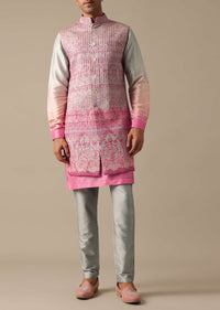 Pink Ombre Silk Jacket And Kurta Set