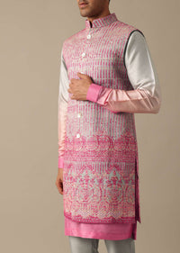 Pink Ombre Silk Jacket And Kurta Set