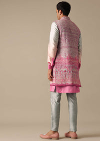 Pink Ombre Silk Jacket And Kurta Set