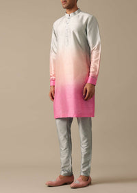 Pink Ombre Silk Jacket And Kurta Set