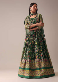 Green Indie Print Anarkali Suit Set In Organza