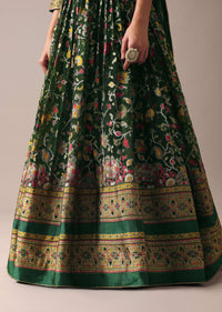 Green Indie Print Anarkali Suit Set In Organza