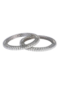 92.5 Sterling Silver Studded Bangles With Zirconia Stones Set of 2