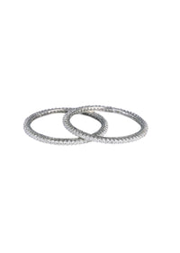 92.5 Sterling Silver Bangles With White Zirconia Set of 2