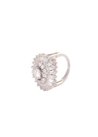 92.5 Sterling Silver Cocktail Ring with Faux Diamonds In a Floral Pattern