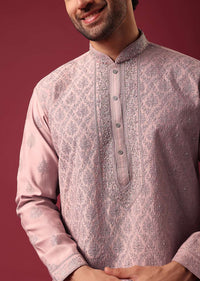 Pink Kurta Set In Silk with Sequin Work