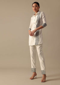 White Co-ord Set In Chanderi With Hand Embrodiery