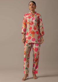 Multi Floral Print Co-Ord Set With Sequin Embellishments