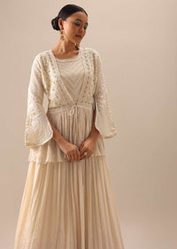 Off White Indo Fusion Lucknowi Anarkali With Jacket