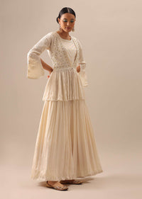 Off White Indo Fusion Lucknowi Anarkali With Jacket