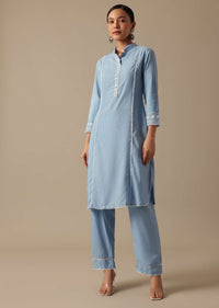 Blue Cotton Embroidered Kurta Set