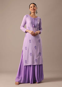 Purple Slim Fit Lucknowi Kurta With Sequin Work