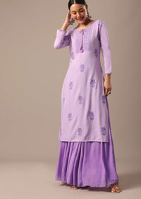 Purple Slim Fit Lucknowi Kurta With Sequin Work