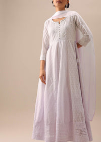 White Chikankari Anarkali Set with Sequin Embellishments