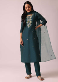 Green Chanderi Kurta Set with Organza Dupatta