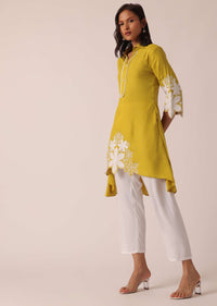 Yellow Kurta Set In Cotton With Patchwork