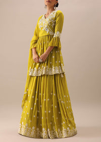 Yellow Peplum Lehenga Set with Cutdana Work