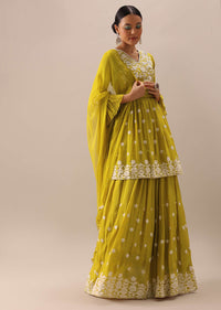 Yellow Peplum Lehenga Set with Cutdana Work