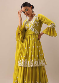 Yellow Peplum Lehenga Set with Cutdana Work