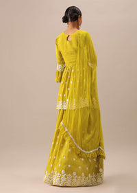 Yellow Peplum Lehenga Set with Cutdana Work