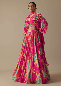 Multicolor Floral Print Lehenga Set In Chiffon