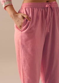 Pink Anakrali Set with Bandhani Print In Cotton