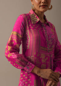 Pink Printed Kurta Set With Sequin And Bead Detail