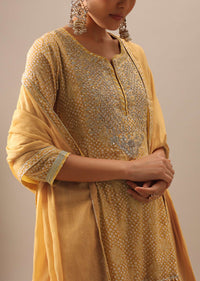 Yellow Bandhani Print Anakrali Set with Gota Trims