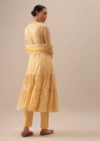 Yellow Bandhani Print Anakrali Set with Gota Trims