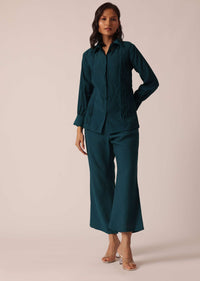 Blue Chanderi Pleated co ord set With Belt