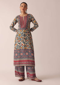 Beige Printed Kurta And Pant Set