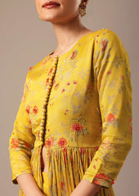Yellow Indo Fusion Peplum And Sharara Set With Floral Prints