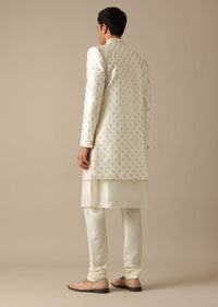 White Silk Embroidered Sherwani Set