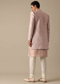 Pink Satin Silk Sherwani And Kurta Set