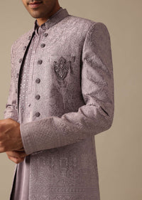 Purple Indo Fusion Sherwani Set In Satin Silk