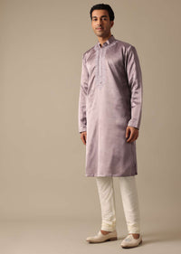 Purple Indo Fusion Sherwani Set In Satin Silk