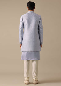 Grey Embroidered Sherwani And Kurta Set In Satin Silk