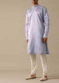 Grey Embroidered Sherwani And Kurta Set In Satin Silk