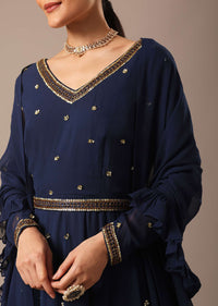 Blue Cutdana Embellished Anarkali Set With Belt And Fancy Dupatta