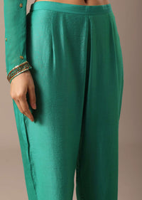 Green Sequin Work Anarkali Set With Embroidered Belt And Dupatta