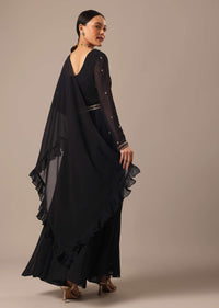 Black Anarkali Set With Embellished Belt And Dupatta