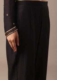 Black Anarkali Set With Embellished Belt And Dupatta