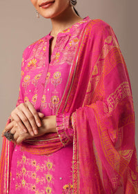 Pink Art Silk Kurta Set With Zari Work