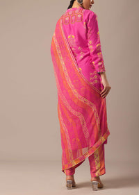 Pink Art Silk Kurta Set With Zari Work