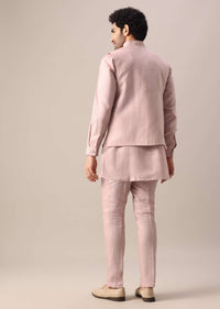 Pink Linen Jacket And Kurta Set