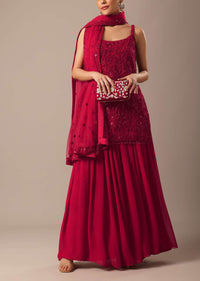 Red Sequin Embellished Kurta Palazzo Set