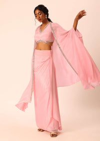 Pink Jacket And Dhoti Set With Mirror Work